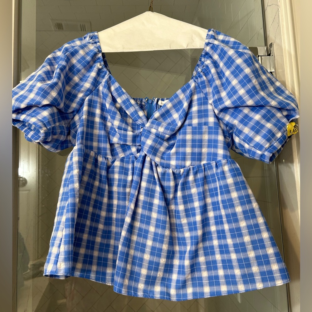 Navy and white plaid top size medium brand English Factory.
